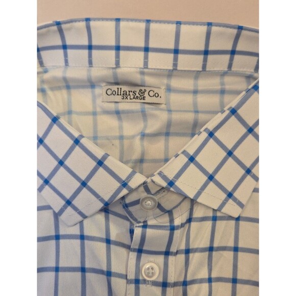 NWT Collars & Co Mens 3XL Dress Collar Polo Shirt Blue Windowpane Check - Picture 5 of 7